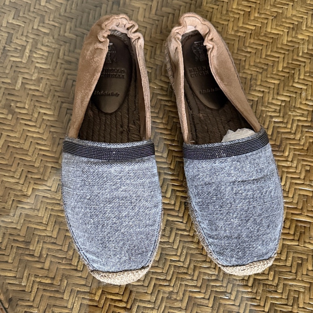 Brunello Cucinelli Tan and Gray Espadrilles
